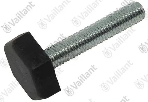Schraube mit quadratischem, schwarzem Kopf und gewindeloser metallener Verlängerung, hergestellt von Vaillant.